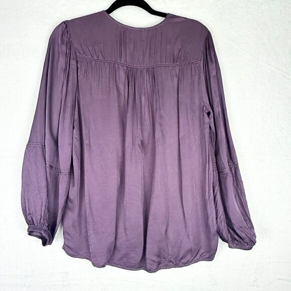 Nation LTD Sandra Seamed Peasant Blouse Purple Rain Size Medium Satin L/S - Picture 2 of 4